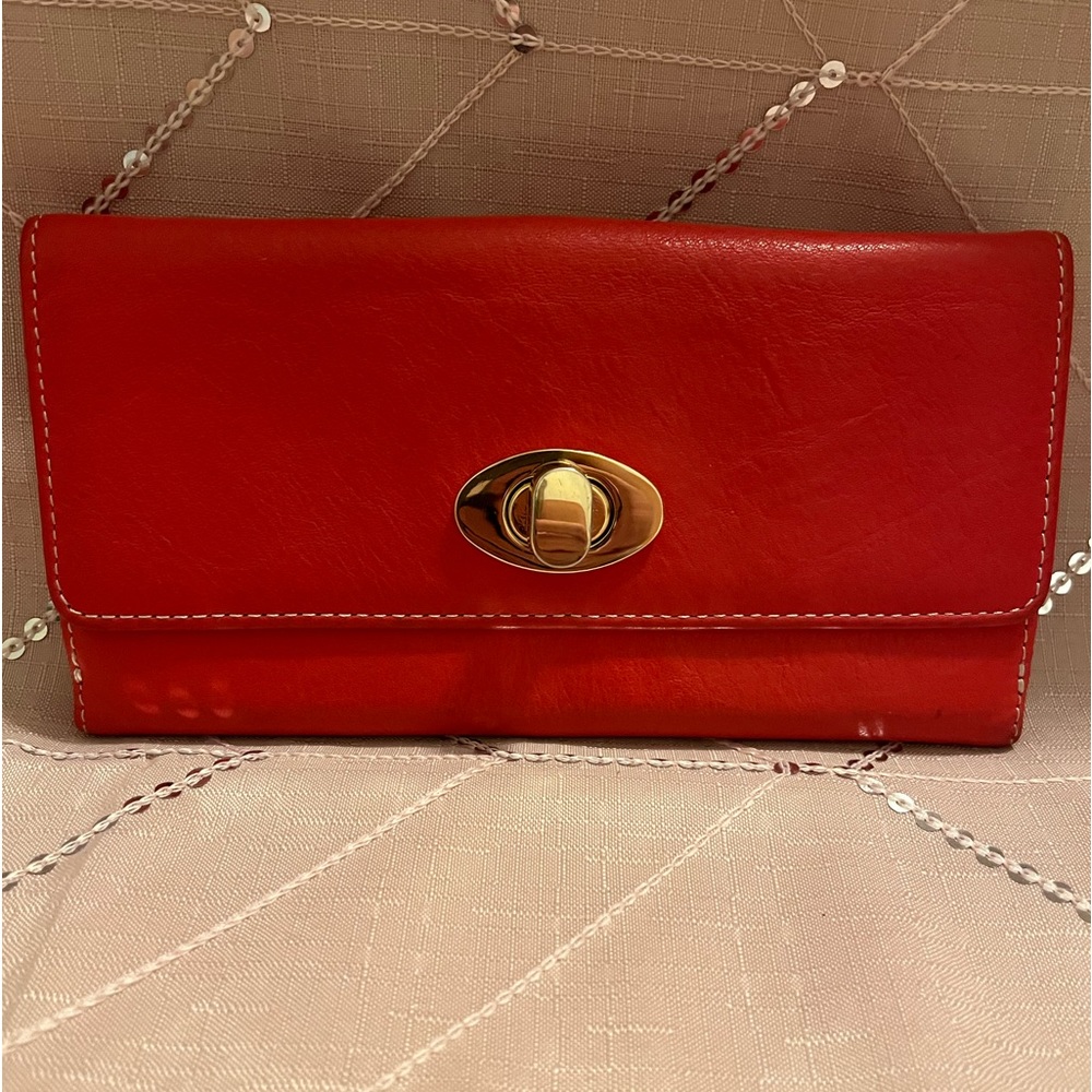 A Very Cool Beautiful Redish Orange Leather Barr + Barr New York Clutch Wallet